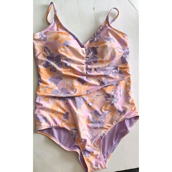 Ninety Nine One Piece Swimsuit Size 1X Purple Floral Print Ruched Resort Pool - Picture 5 of 9